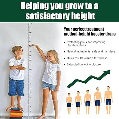 Height Booster Drops 30ml – natural growth supplement promoting height increase, joint protection, and improved blood circulation; made with safe, natural ingredients delivering quick results and supporting bone line development