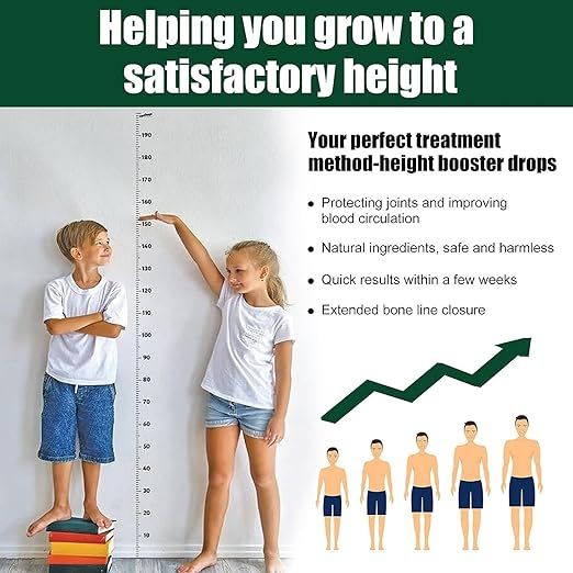 Height Booster Drops 30ml – natural growth supplement promoting height increase, joint protection, and improved blood circulation; made with safe, natural ingredients delivering quick results and supporting bone line development