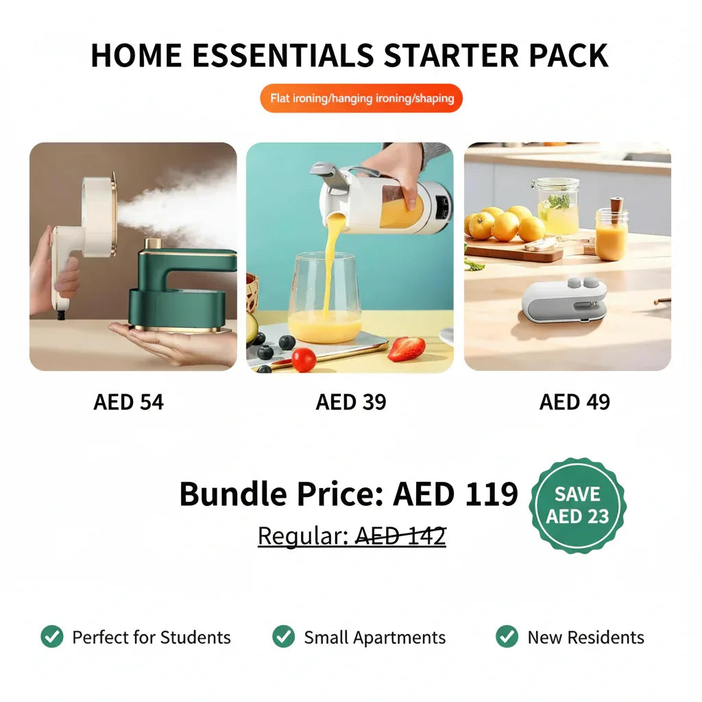 Home Essentials Starter Pack - 3-in-1 Bundle (Iron + Blender + Sealing Machine)