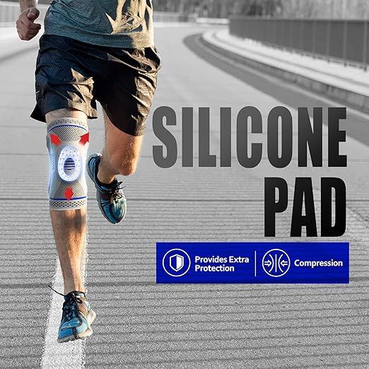 Adjustable knee support brace with compression sleeve, Provide Extra Protection, breathable fabric, and silicone stabilizer ring for joint pain relief, sports recovery, and injury protection – available in multiple colors