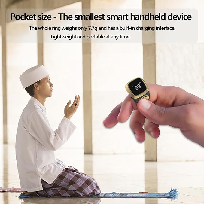 Zikr Ring – Smart Islamic Prayer Ring with Tasbeeh Counter, Prayer Reminders, Bluetooth & OLED Display.