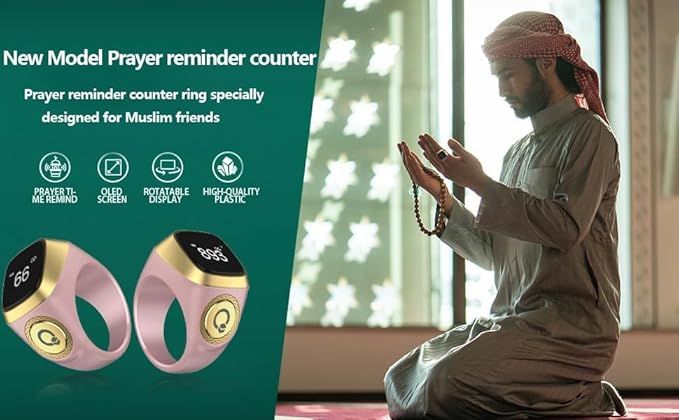 Zikr Ring – Smart Islamic Prayer Ring with Tasbeeh Counter, Prayer Reminders, Bluetooth & OLED Display.