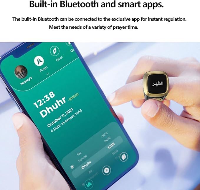 Zikr Ring – Smart Islamic Prayer Ring with Tasbeeh Counter, Prayer Reminders, Bluetooth & OLED Display.